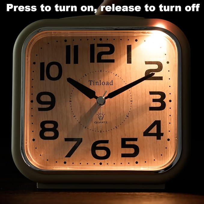 Tinload 5.5" Large Analog Alarm Clock Silent Non Ticking, Gentle Wake, Beep Sounds, Increasing Volume, Battery Operated Snooze and Manual Light, Easy Set, Cream