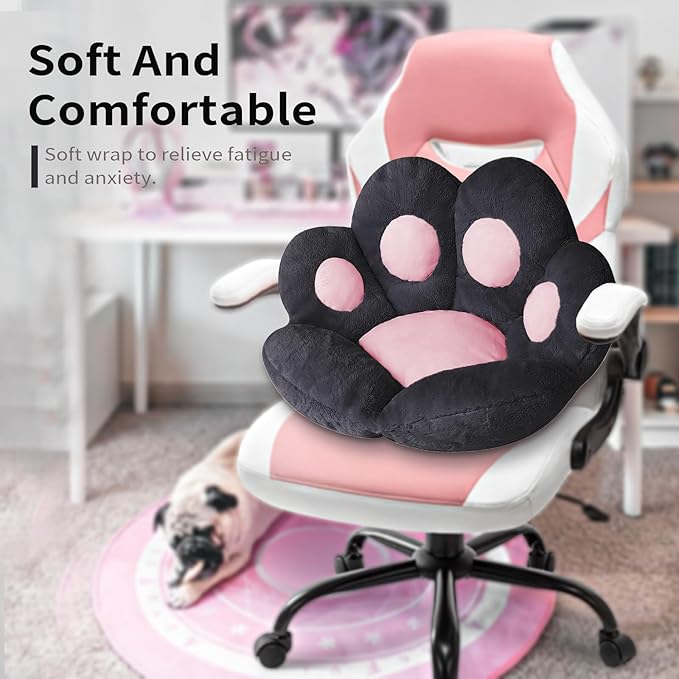 Ditucu Cat Paw Cushion Kawaii Chair Cushions 27.5 x 23.6 inch Cute Stuff Seat Pad Comfy Lazy Sofa Office Floor Pillow for Gaming Chairs Room Decor Black
