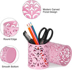 EasyPAG Pink Pen Holder for Desk, 2 Pack Round Pen Organizer, Brush Holder for Vanity, Metal Pencil Cup Organizer for Home, Office, Classroom, School