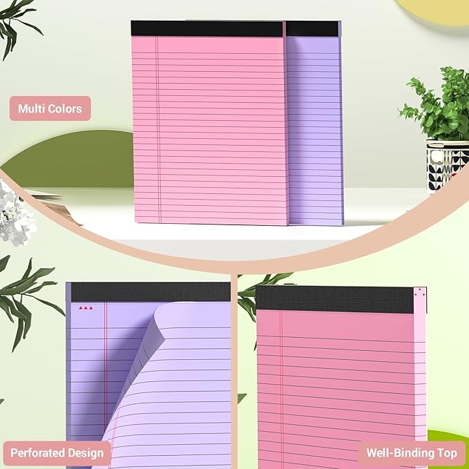 Roneky Legal Pads 8.5 x 11 Colored Note Pads, 2 Pack Notepads 8.5 x 11 Lined Paper, Colored Notebook Paper Writing Pads 30 Sheets per Colored Paper Pads for Purple Legal Pads Home Office School