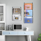 5-Tier Over the Door File Organizer, Stackable Hanging Wall Files Rack with Door Hooks Wall Organizers, SVertical Wall File Storage with Tag for Office Home and Work Easy Organizing - Black