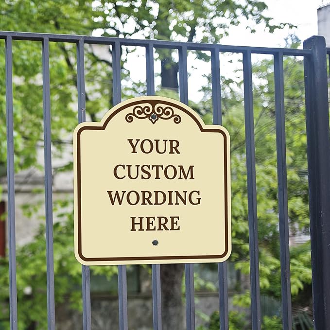 Custom Decorative Sign, Personalized Metal Sign for Business, Driveway, Home, Airbnb, Office Door Plaque,Brown Border Sign, 12x12 Inches, ACM, Fade Resistant, Made in USA by Sigo Signs