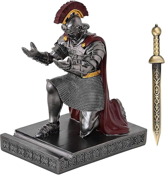 CYXStar Roman Praetorian Prefect Warrior Knight Pen Holder Desk Ornament Resin Praetorian Guard Mobile Phone Stand Desk Accessories and Organizer for Office with a Letter Opener (Iron)