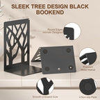 VFINE 2-Piece Modern Metal Bookends for Shelves, Black Tree Book Ends for Books, Decorative Book Organizer for Desk, Non-Skid Shelve Bookends for Home Office