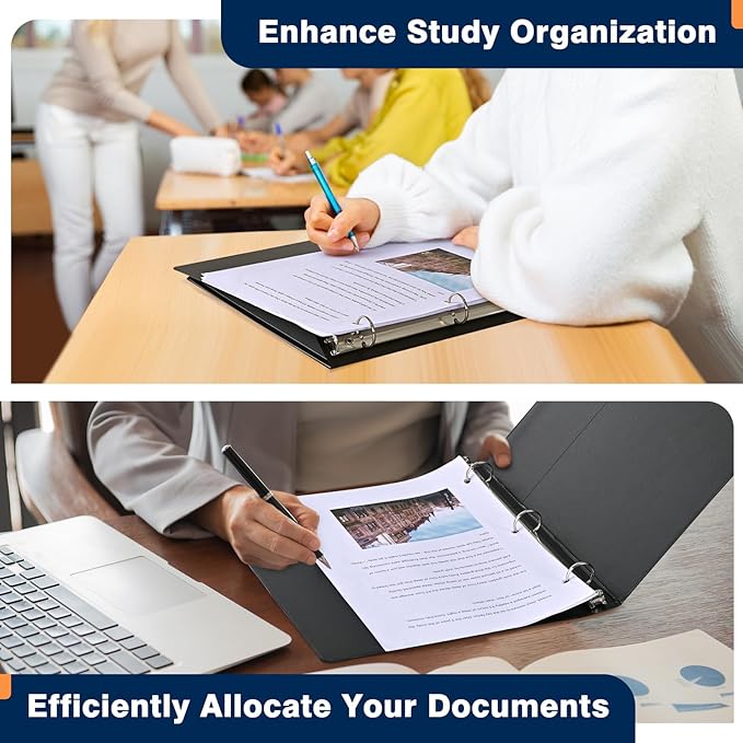 Basic 1-inch 3 Ring Binder -1'' Binders with 3 Roung Ring, Large 100/200 Sheet Capacity, Fit 8.5" x 11" US Letter Size Paper (1'' -Black 12 Packs)