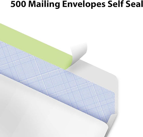 #10 Envelopes Letter Size Self Seal | 500 Business Mailing Security Peel and Sealing Envelope | 100% Tinted | no 10 White Windowless Legal Regular Plain Envelops Pack | 4-1/8 x 9-1/2 Inches | 24 LB
