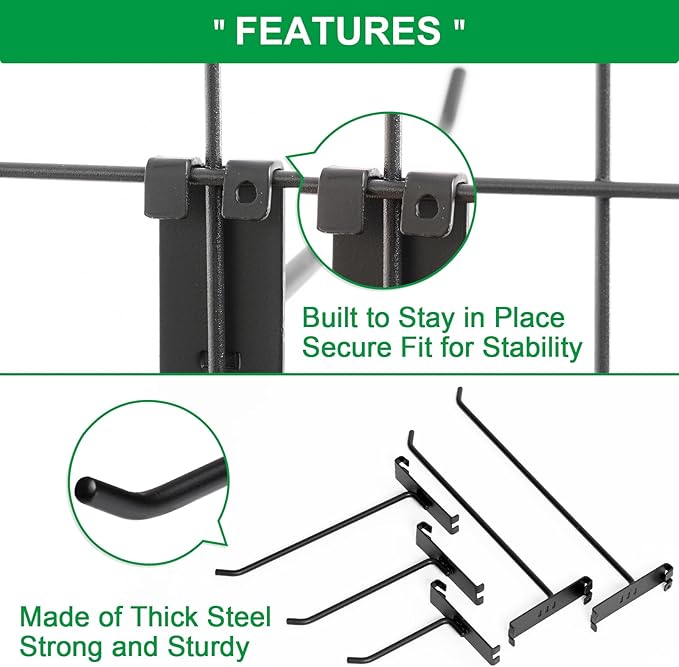 PYBTOOL 8 Inch Gridwall Hooks, Grid Panel Hanging Hooks for Retail, Home, and Workspace Organization, Displays, and Storage Solutions(40Pack,Black)