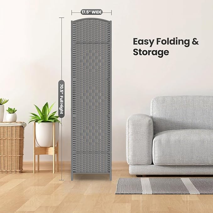 cocosica Paper Rope Room Divider, 4 Panel Wood Mesh Woven Design Screen with Double Sides Weaved, Foldable Portable Partition Divider Screen for Decorationg of Bedroom,LivingRoom,Office Separator
