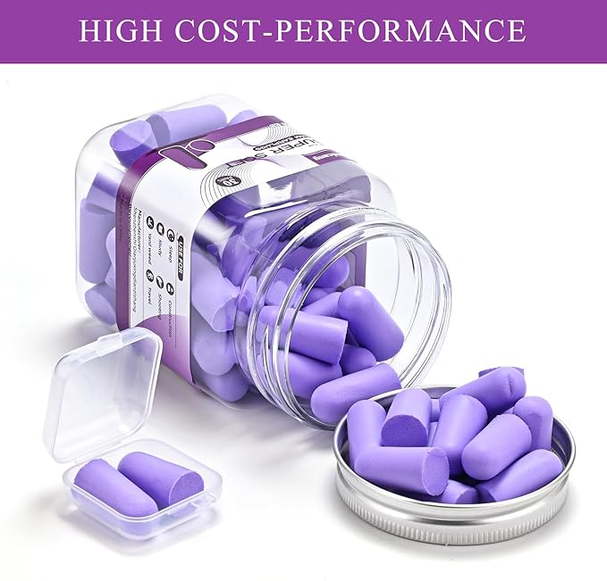 Lenicany 30Pair Soft Foam EarPlugs, 32dB Disposable Sound Blocking Noise Cancelling Ear Plugs for Concerts Loud Music/Shooting Guns/Work Construction, Hearing Safety Protection(Purple)