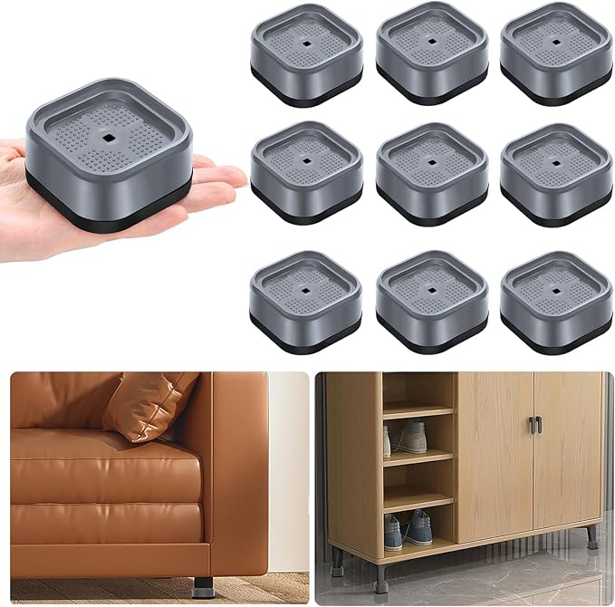 shouwuhho 9 Pack Furniture Risers Adjustable Bed Risers Heavy Duty Lifts Height 1", Square Stackable Bed Risers 1, 2 or 3 Inch for Desk Leg Table Couch Sofa Chair Bed Frame Legs Dorm, Gray