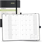 POPRUN 2025-2026 Monthly Planner (A5 8.5" X 6.25"), 18-Month Calendar Book (Jul.25 - Dec.26) with Monthly Tabs, Hardcover, Inner Pocket, 100GSM Thick Paper -Black