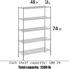 Regal Altair 18" Deep x 48" Wide x 74" Height Wire Shelving Kit | 5-Tier | NSF Commercial Storage Rack Unit