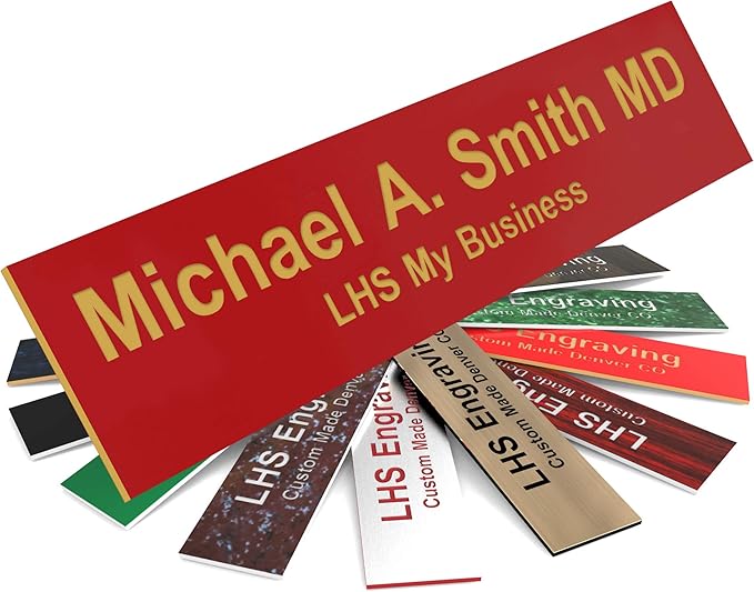 Engraved Name Plates for Door Sign Personalized Red Plastic Plaque with Gold Letters - Made in USA 2x6 B17