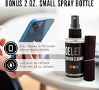 Delete Screen Cleaner Spray Kit, 2 Pack, 2oz Bottle and 2x 6"x6" Microfiber Cleaning Cloth, Streak-Free, Safe and Gentle Formula, Multi-Purpose for Travel, Small TVs, Cameras, Laptops, Phones