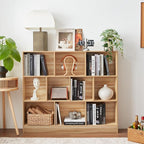 LEYAOYAO 10 Cube Bookshelf with Base,3 Tier Mid-Century Modern Grey Bookcase,Standing Wide Bookshelves Storage Organizer Shelf,Rustic Wood Display Cabinet Book Shelves for Bedroom,Living Room,Office