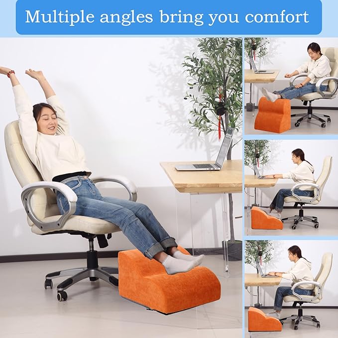 OpyTikar Foot Rest for Under Desk at Work.Multifunctional 3-Tier Foot Stool,with Washable Footrest.for Under Desk,Office Chair Gaming Chair & Sofa,Leg Elevation Pillow,Supports Posture (Orange)