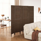 Room Partitions and Dividers, Temporary Wall with Double Hinges, 5.6 Ft Tall Folding Louver Wood Screen for Home Office Bedroom Hotel Decoration (6 Panels, Brown)