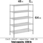 Regal Altair 21" Deep x 48" Wide x 64" Height Wire Shelving Kit | 5-Tier | NSF Commercial Storage Rack Unit