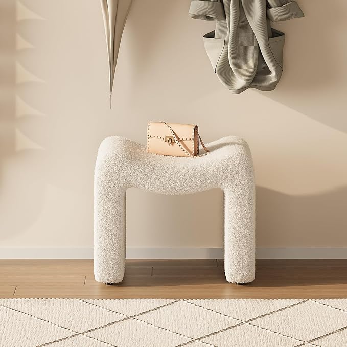 ZYKZYK Ottoman Vanity Seat, Plush Velvet Backless Stool and Small Foot Rest, Modern Accent Seating for Bedroom, Makeup Table or Living Room, White