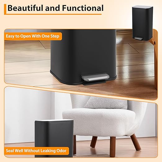 DYTesa 8 Gallon Black Stainless Steel Foot Pedal Trash Can | Rectangular Slim Design Saves Space | Soft-Close Lid & Removable Inner Bucket | Stylish Garbage Bin for Kitchen, Office, Living Room