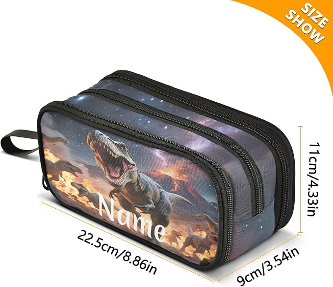 BOENLE Custom Dinosaurs Roar Pencil Case Box Boys Girls Personalized Name Large Pencil Pouch Stationery Pen Bag Organizer for Kids Adults School Office
