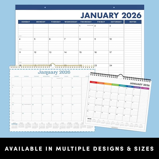 PAPERAGE 2026 Calendar, 12 Months (January 2026 - December 2026), Medium (11.5 in x 14.75 in), Minimalist Wall and Desk Calendar with Monthly Views, Yearly Plans & Notes Section – Pastel