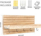 Lwenki Decorative Key Holder for Wall with Shelf, Entryway Shelf with Hooks Holds Leashes, Jackets and Glasses – Sturdy Wood Keyholder Entrance Hanger with Mounting Hardware (Wood, Medium)