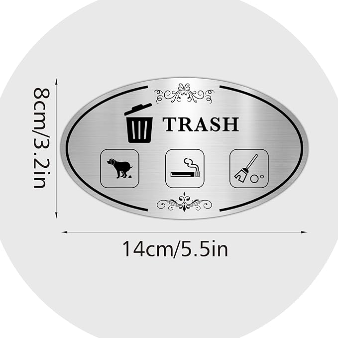 2PCS Recycle Stickers for Trash Bins, Self-Adhesive Waterproof Brushed Silver Trash and Recycling Stickers for Trash Can, Kitchen, Office, Garbage Bin Indoor, Outdoor Use 5.5x3.2IN