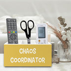 XPH Chaos Coordinator Yellow Pen Pencil Holder Organizer for Desk, Thank You Gifts for Women Men Coworkers Boss Leader Manager, Appreciation Gifts Wooden Box Sign for Office Tabletop Decorations