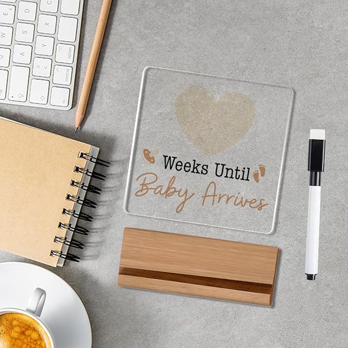 Baby Announcement Gifts for New Parents, Pregnancy Gifts for Mom, Funny Baby Arrives Countdown Acrylic Sign A 07
