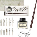hhhouu Calligraphy Set for Beginners Quill Pen and Ink Set Fancy Pens with Black Ink and 11 Nibs for Lettering,Drawing, Journaling, Signing, Invitation HO-Q-301