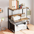 aboxoo Printer Stand for Desk, Desktop Printer Shelf Large 3-Tier Multi-Purpose Office Organization Shelves for Home Office, Rustic Brown