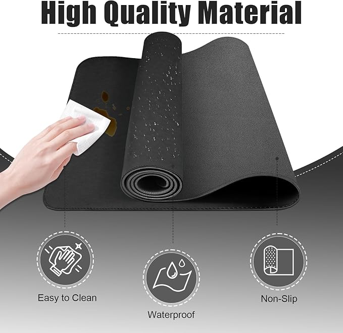 BLESWIN Desk Pad Protector, Leather & Suede Desk Mat, Non-Slip Desk Pad Mat, Large Mouse Pad, Waterproof Desk Blotter Mat, Desk Cover for Office, Home (Black, 23.6" x 13.7")