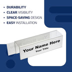 20-Pack 8.5" x 2.5" Acrylic Name Plates for Cubicle Walls – Double-Sided Holder with 2" Hook for Office, Classroom, or Door Display