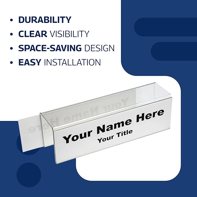 20-Pack 8.5" x 2.5" Acrylic Name Plates for Cubicle Walls – Double-Sided Holder with 2" Hook for Office, Classroom, or Door Display