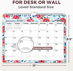 Cranbury Wall Calendar 2026 8.5x11, 12 Month Desk Calendar with Bouns Stickers and Large Writing Blocks, Premium Paper, Floral Design, 8x11 Planner 2026, Twin-Wire Binding