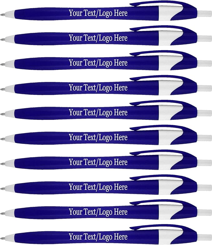 SyPen Personalized Pens With your Custom Logo or Text-1000 Pack Bulk-for Businesses, Parties, and Events, Custom Printed Slim Ballpoint Click Pens, Blue Barrel Colors, Black Ink