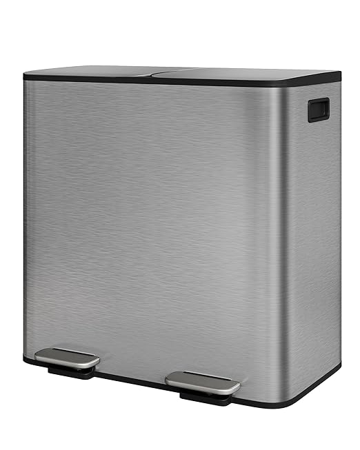 Garvee Trash Can, 2 x 10.6 gal (2 x 40 L) Garbage Can for Kitchen Dual Compartment Recycling Kitchen Step Trash Bin, Stainless Steel Trash and Recycle Bin Combo with Soft-Close Lid,Matte Grey