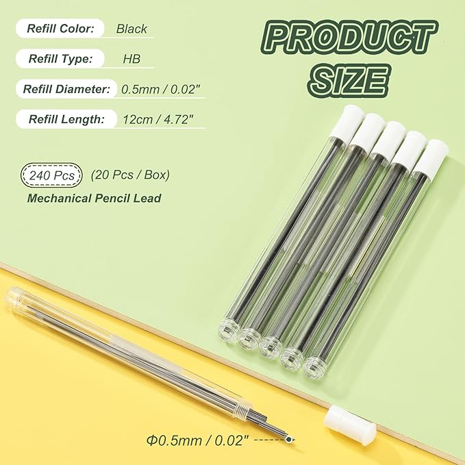 PATIKIL 240Pcs HB Mechanical Pencil Lead, 0.5mm Black Lead Refill Break Resistant Pencil Refills for Writing Supplies, White