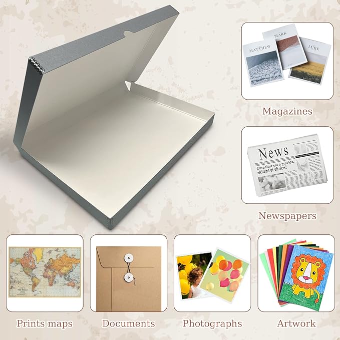 Golden State Art, Archival Folio Storage Box 13x19, Clamshell Design with Metal Edge, Preserve And Store Photos Documents Cards Prints Arts Crafts DIY, Gray
