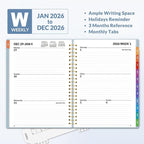 SUNEE 2026 Weekly and Monthly Planner - from January 2026 - December 2026, Daily Agenda Planner with Monthly Tab, Flexible Cover, Note Pages, Pockets, Bookmark, Spiral Binding, Gray Blue, 6.4" x 8.3"