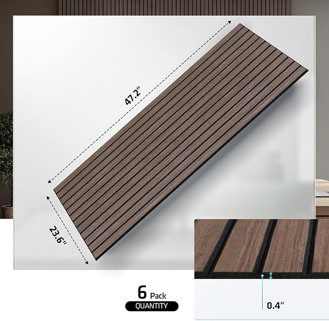 UMIACOUSTICS 6 Packs Acoustic Panel,47.2 x 23.6 Inches Decorative Sound Proof Panel for Office,Home Theater,Studio,Walnut Color