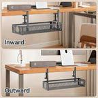 Cable Management, 15'' Under Desk Cable Management Tray No Drill, Metal Cable Organizer with Clamp for Wire Management, Cord Organizer for Home Office, Desk Accessories Organizer, Black