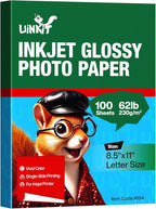 Uinkit 100 Sheets Thick Inkjet Glossy Photo Paper Picture 8.5x11 62lb 230g 11.1mil Cardstock Postcard Brochure For Dye Ink Inkjet Printer