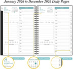 2026 Daily & Monthly Planner - One Page Per Day, Daily Planner from January 2026 to December 2026, Planner 2026 with 12 Monthly Tabs, 6.4" x 8.5", Black