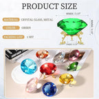 PATIKIL Diamond Crystal Paperweight, 80mm / 3.15" Crystal Paperweight Paper Weight with Gold 19 Metal Base for Home Office Desktop Table Decor Wedding Party Ornaments, Green