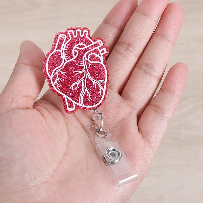 Anatomical Heart Badge Reel, Retractable ID Card Badge Holders, Medical Work Badge Clip for Pediatric Cardiology Cardiothoracic Surgery CICU, Cardiologist RN PA EKG/ECG Technician Perfusionist Gifts