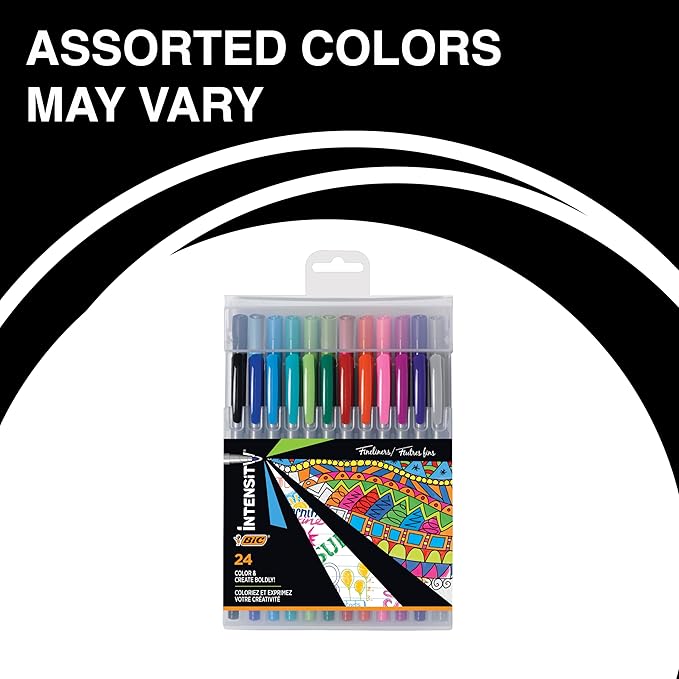 BIC Intensity Fineliner Marker Pen Set, Fine Point Pens (0.4 mm), Assorted Colors, 24-Count Pack, Markers for School