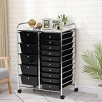 GLACER 15 Drawers Rolling Cart, Storage Cart with w/Removable Drawers & Steel Frame, Multipurpose Organizer Cart w/Sleek Handle, Utility Cart on Lockable Wheels for Home, School, Office (Black)