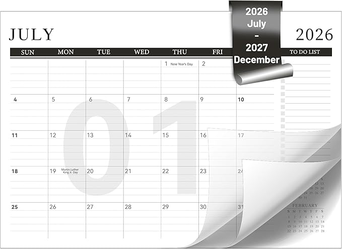 Yoment Desk Calendar Refill 2026-2027, July 2026-Dec 2027, Large 10"x16" Monthly Planner with to-do Lists 18 Months Calendar for Office School Home, Black